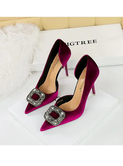 KissICON Women Super High Heels Velvet Pumps Shallow Mouth