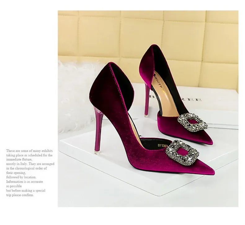 KissICON Women Super High Heels Velvet Pumps Shallow Mouth