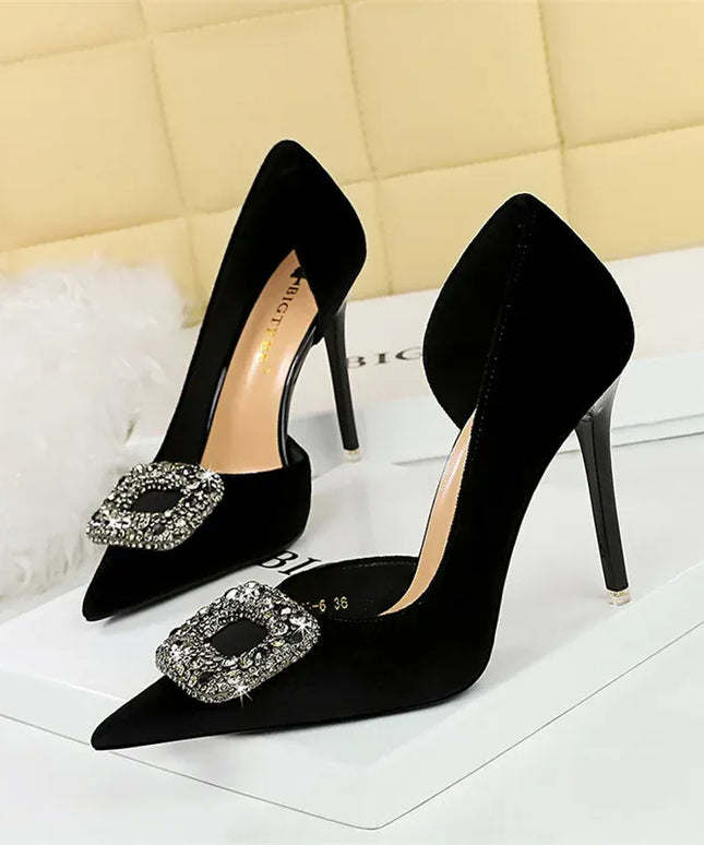 KissICON Women Super High Heels Velvet Pumps Shallow Mouth