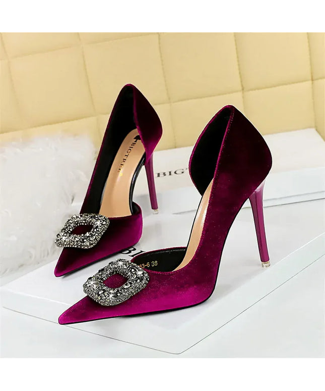 KissICON Women Super High Heels Velvet Pumps Shallow Mouth