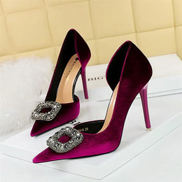 KissICON Women Super High Heels Velvet Pumps Shallow Mouth