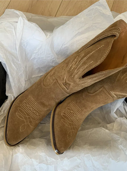 KissICON Women Western Boots Autumn Winter Embroidery Flower Women