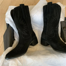 KissICON Women Western Boots Autumn Winter Embroidery Flower Women