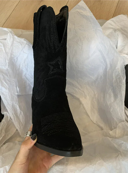 KissICON Women Western Boots Autumn Winter Embroidery Flower Women