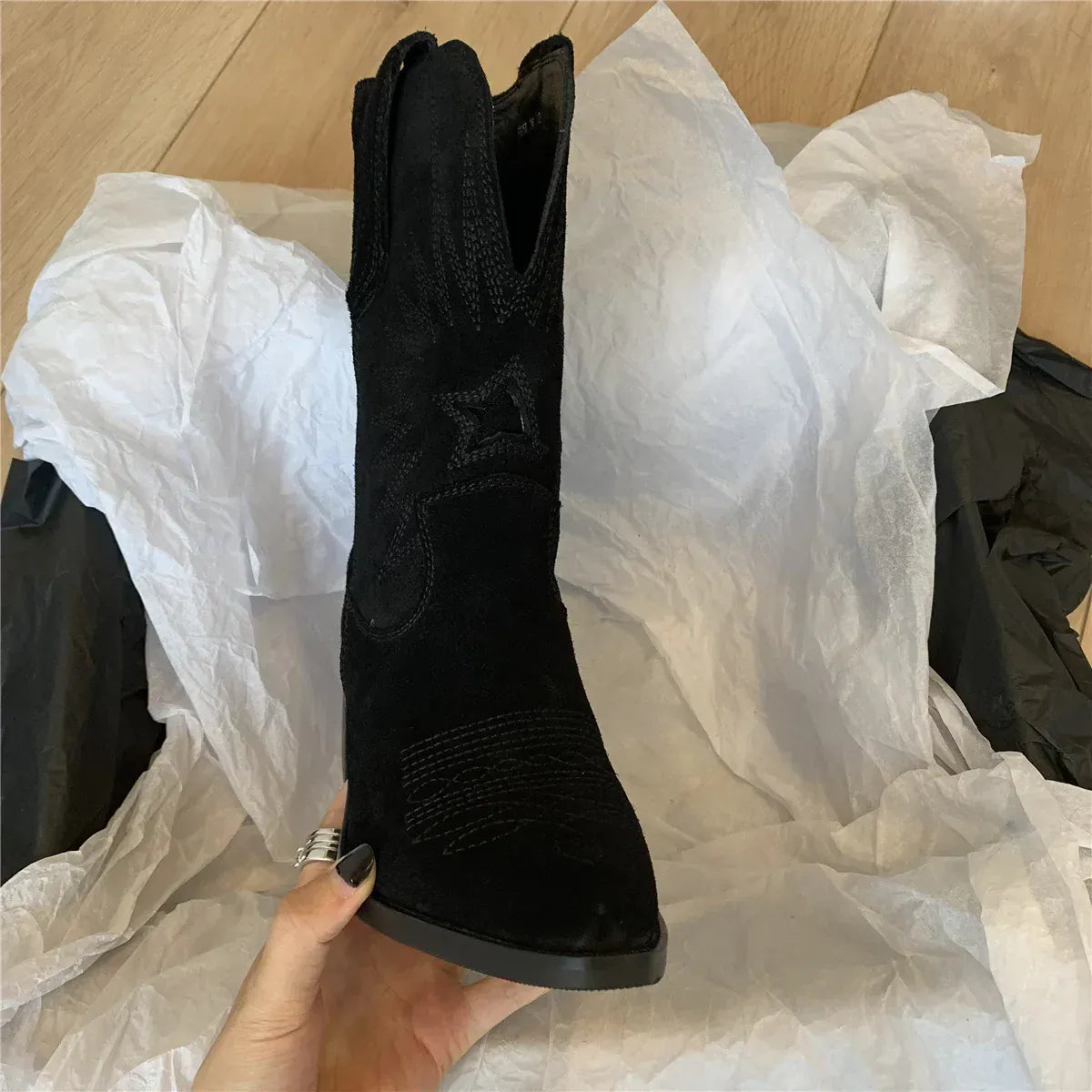 KissICON Women Western Boots Autumn Winter Embroidery Flower Women