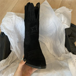 KissICON Women Western Boots Autumn Winter Embroidery Flower Women