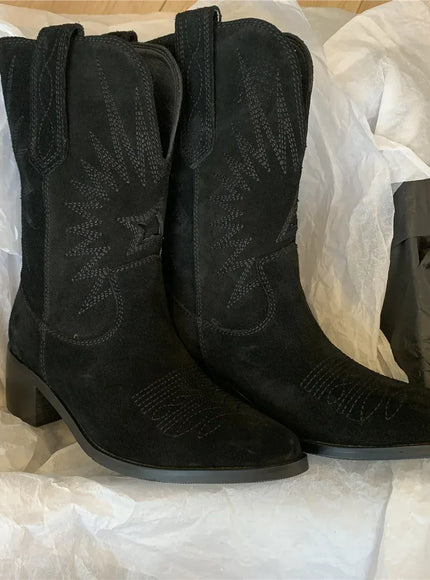 KissICON Women Western Boots Autumn Winter Embroidery Flower Women