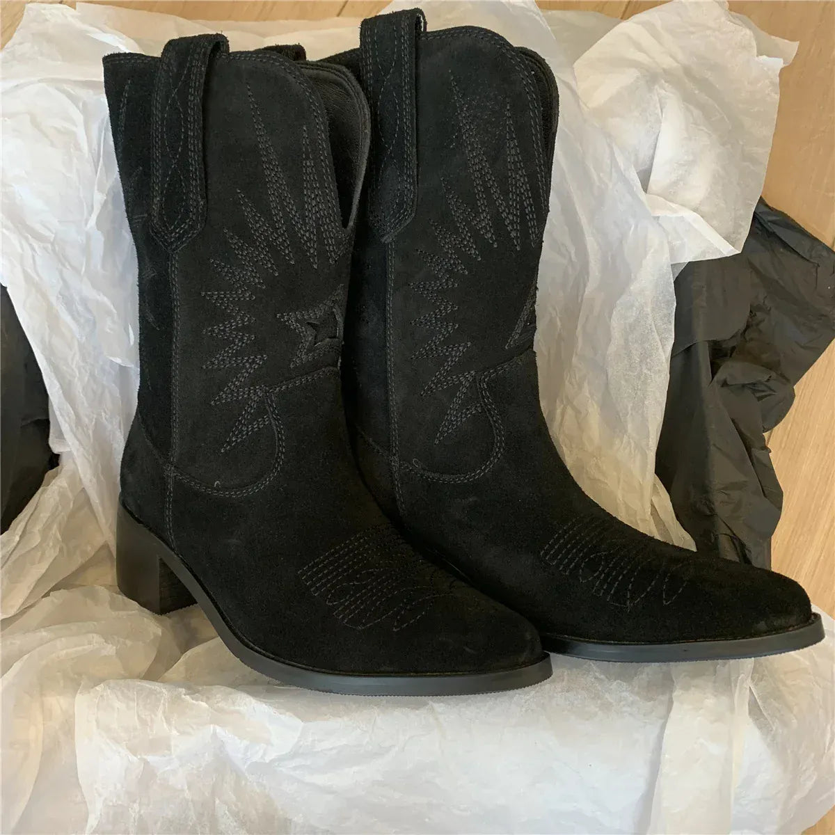 KissICON Women Western Boots Autumn Winter Embroidery Flower Women