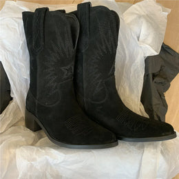 KissICON Women Western Boots Autumn Winter Embroidery Flower Women