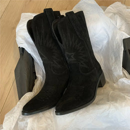 KissICON Women Western Boots Autumn Winter Embroidery Flower Women