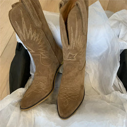 KissICON Women Western Boots Autumn Winter Embroidery Flower Women
