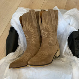 KissICON Women Western Boots Autumn Winter Embroidery Flower Women
