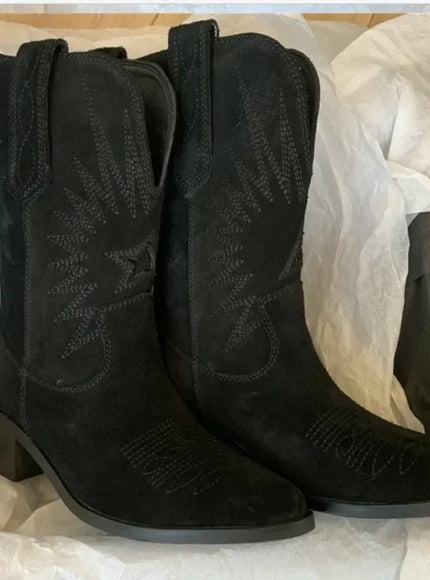 KissICON Women Western Boots Autumn Winter Embroidery Flower Women