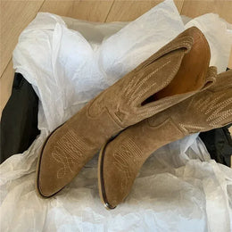 KissICON Women Western Boots Autumn Winter Embroidery Flower Women