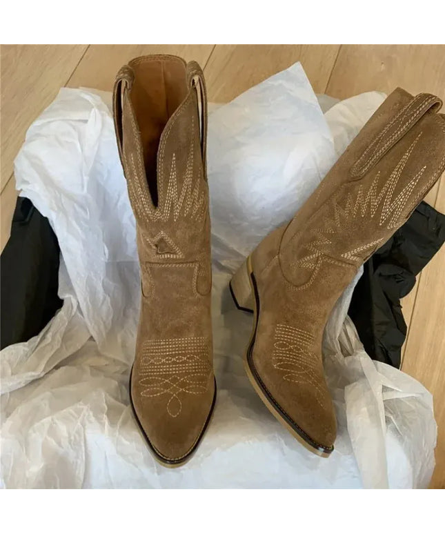KissICON Women Western Boots Autumn Winter Embroidery Flower Women