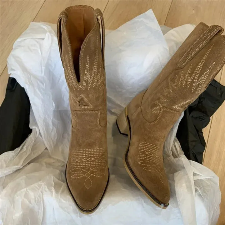 Women Western Boots Autumn Winter Embroidery Flower Women