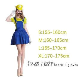 KissICON Women Yellow / XL Game Marios Super Luigi Brothers Uniform Set Cosplay Costumes Funny Anime Adult Men Jumpsuit Woman Dress Halloween Costume
