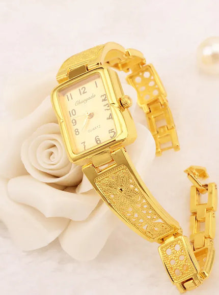 KissICON Womens Bracelet Watch Gold Square Roman Style -