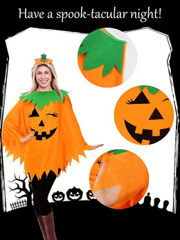 KissICON Womens Halloween Pumpkin Cape and Headwear Costume Set