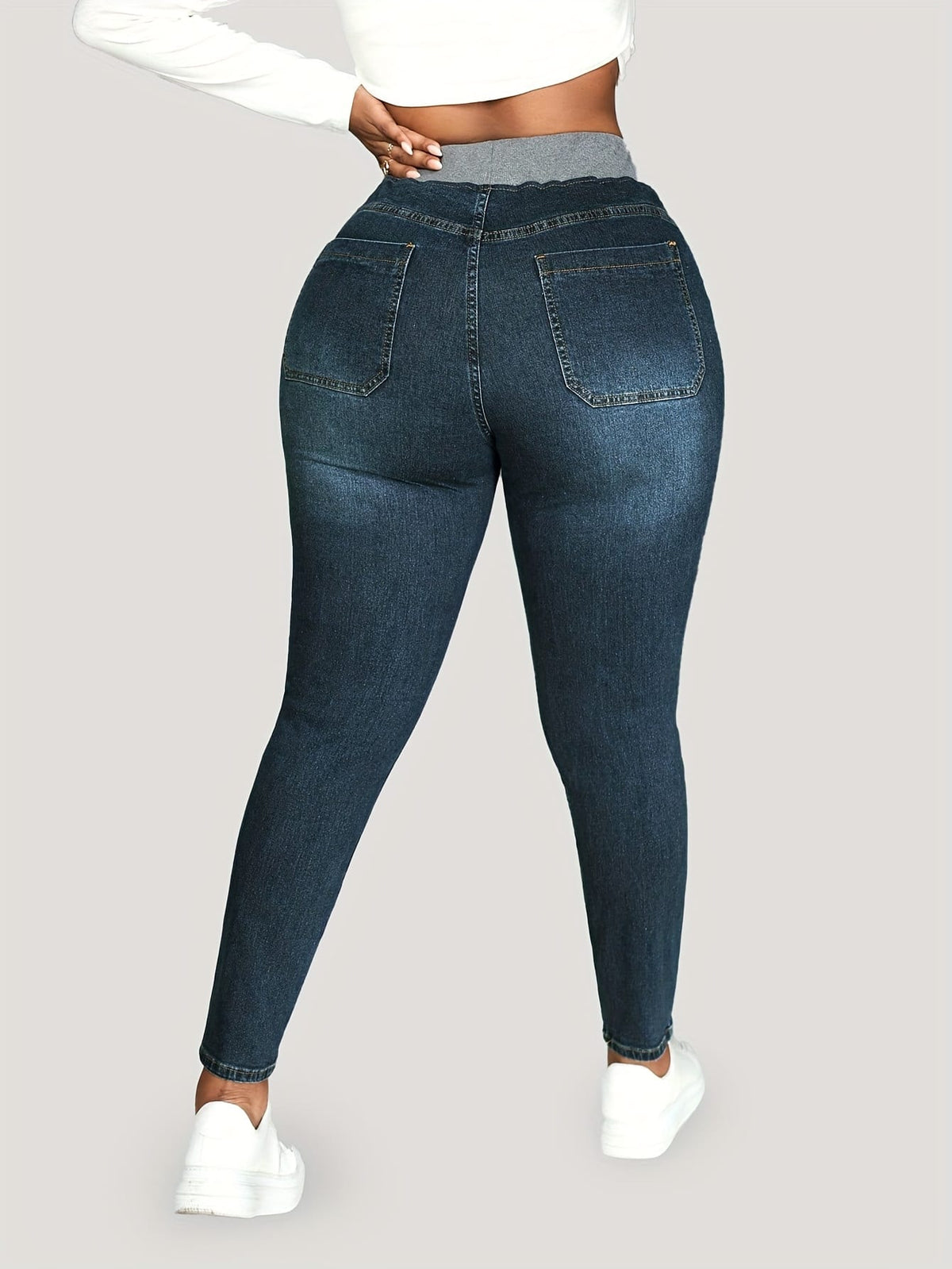 jkthpu-45 Womens Stretch Denim Slim Fit Drawstring Jeans