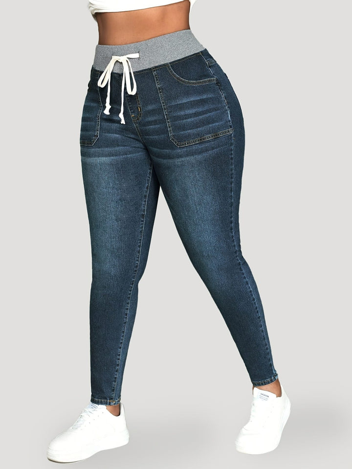Womens Stretch Denim Slim Fit Drawstring Jeans