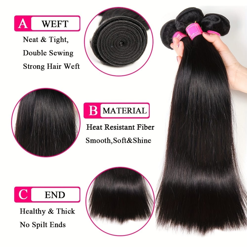 KissICON Womens Yaki Straight Hair Extensions - Heat Resistant