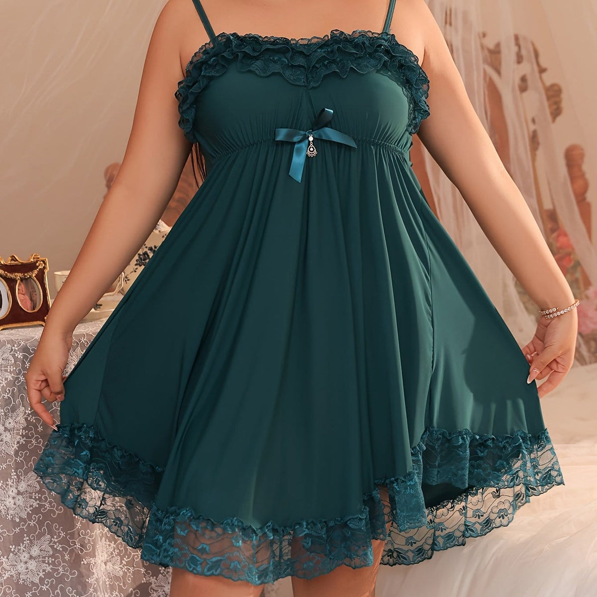 jkthpu-45 Wood Green / UK 18 Women's sexy and erotic sleeping skirt with lace patchwork suspender skirt, slim fit backless solid color home wear