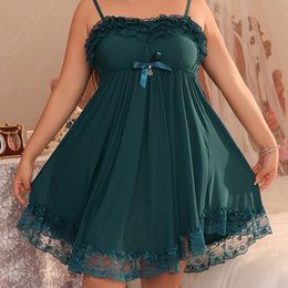 jkthpu-45 Wood Green / UK 18 Women's sexy and erotic sleeping skirt with lace patchwork suspender skirt, slim fit backless solid color home wear