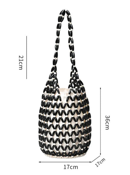 KissICON Woven Hand Hollow-out Wooden Bead Tote –