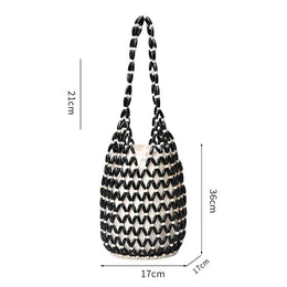 KissICON Woven Hand Hollow-out Wooden Bead Tote –