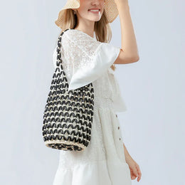 KissICON Woven Hand Hollow-out Wooden Bead Tote –
