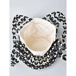KissICON Woven Hand Hollow-out Wooden Bead Tote –