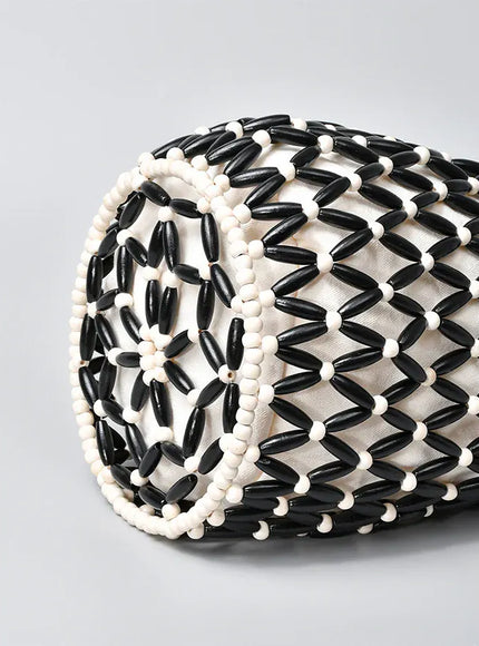 KissICON Woven Hand Hollow-out Wooden Bead Tote –