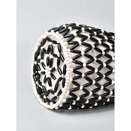 KissICON Woven Hand Hollow-out Wooden Bead Tote –