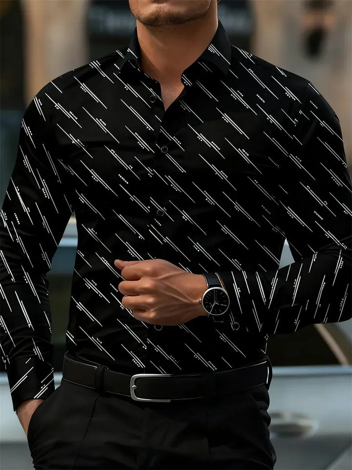 Men's Shirt Fashion Geometric Line Print Long Sleeve Shirt Business Office Casual Slim Versatile Daily Outdoor Commuting Top