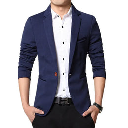 KissICON X1419 Dark Blue / L (Asian Size) Mens Slim Fit Blazer Suit Jacket Black Blue Red Plus Size