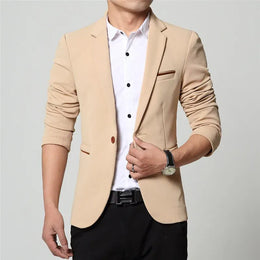 KissICON X1419 Khaki / 4XL (Asian Size) Mens Slim Fit Blazer Suit Jacket Black Blue Red Plus Size