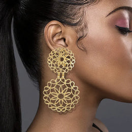 KissICON Earrings XE112-Gold Color Luxury Two-Tone Big Drop Earrings
