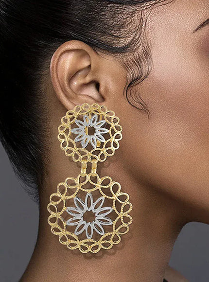 KissICON Earrings XE112-TWO Tone Luxury Two-Tone Big Drop Earrings