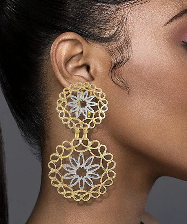 KissICON Earrings XE112-TWO Tone Luxury Two-Tone Big Drop Earrings