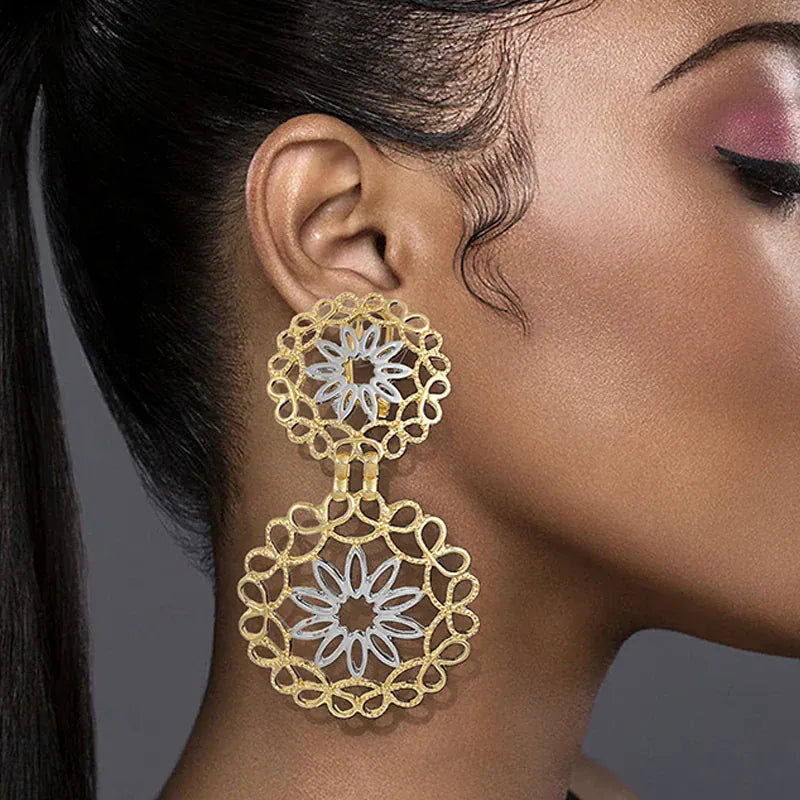 KissICON Earrings XE112-TWO Tone Luxury Two-Tone Big Drop Earrings