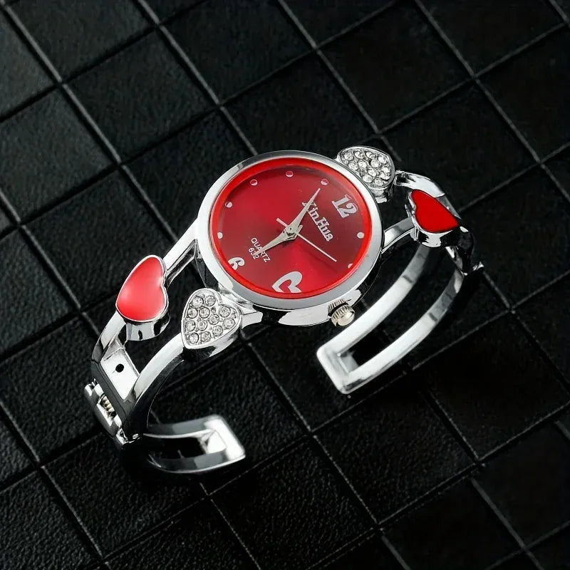 KissICON Xinhua Fashion Women Stainless Steel Bracelet Watch Bangle Lover Heart Shape Wristwatches Female Best Gift Clock Relogios