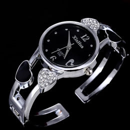 KissICON Xinhua Fashion Women Stainless Steel Bracelet Watch Bangle Lover Heart Shape Wristwatches Female Best Gift Clock Relogios