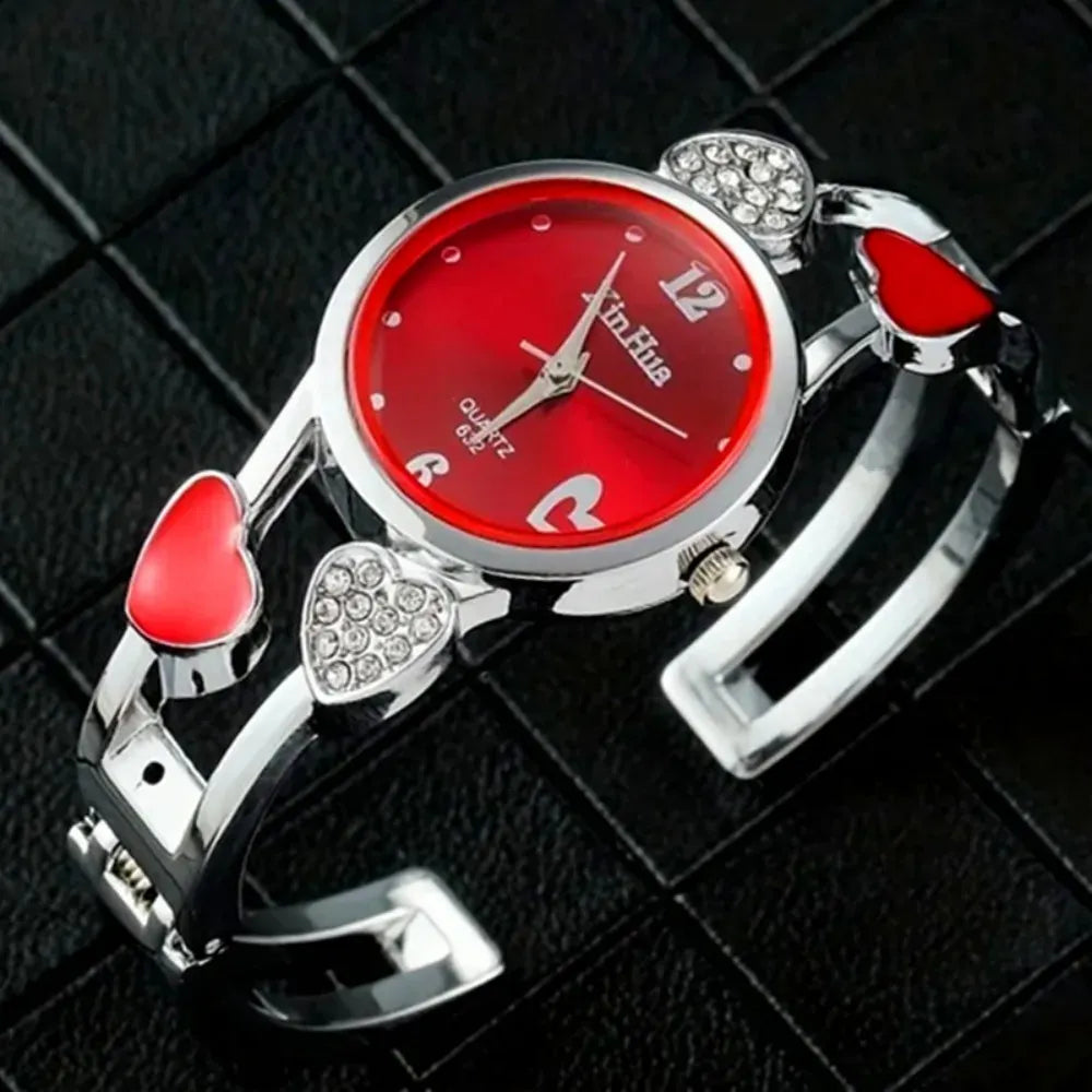 KissICON Xinhua Fashion Women Stainless Steel Bracelet Watch Bangle Lover Heart Shape Wristwatches Female Best Gift Clock Relogios