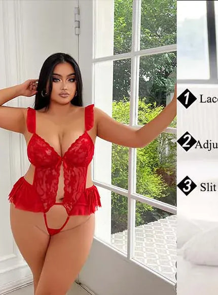 KissICON XL 4XL Curve Women's Open Bodysuit – Lace See Through