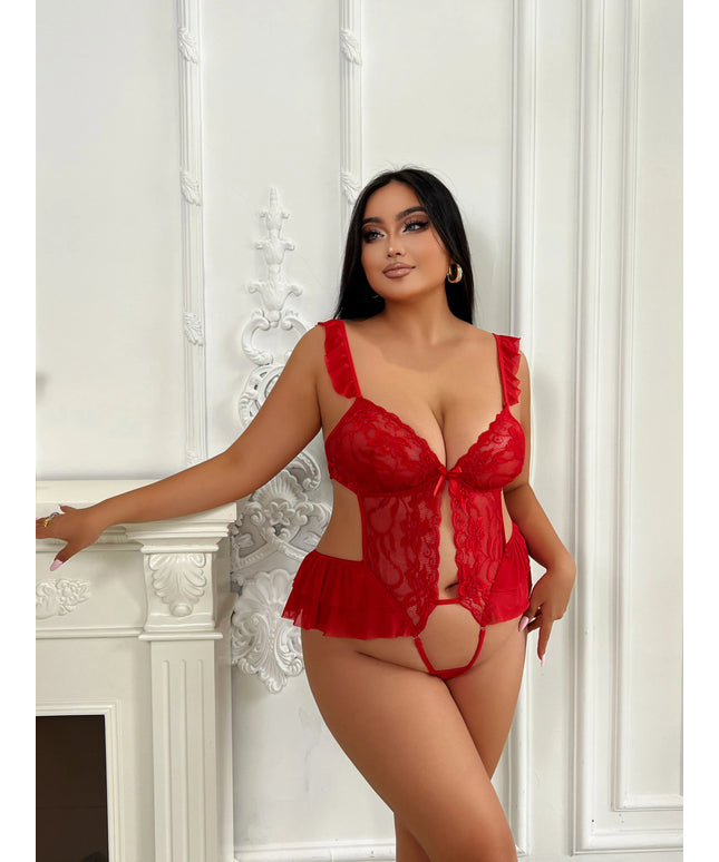 KissICON XL 4XL Curve Women's Open Bodysuit – Lace See Through