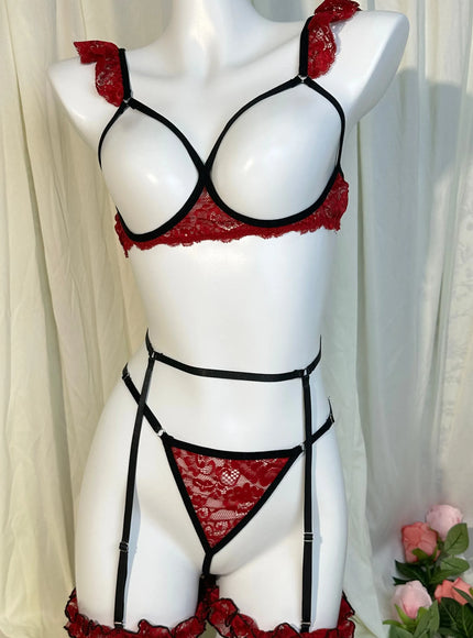 KissICON XL 4XL Three-piece Red Bra – Women's Spliced See-through