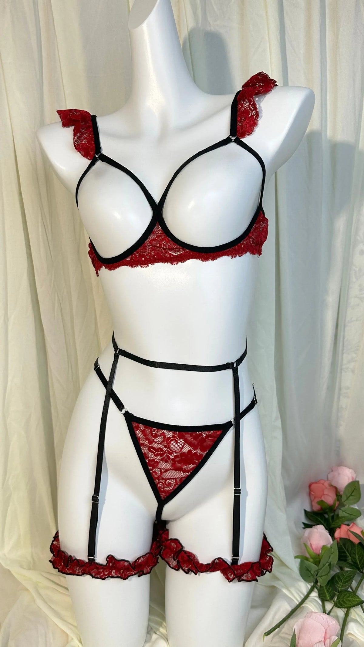 KissICON XL 4XL Three-piece Red Bra – Women's Spliced See-through
