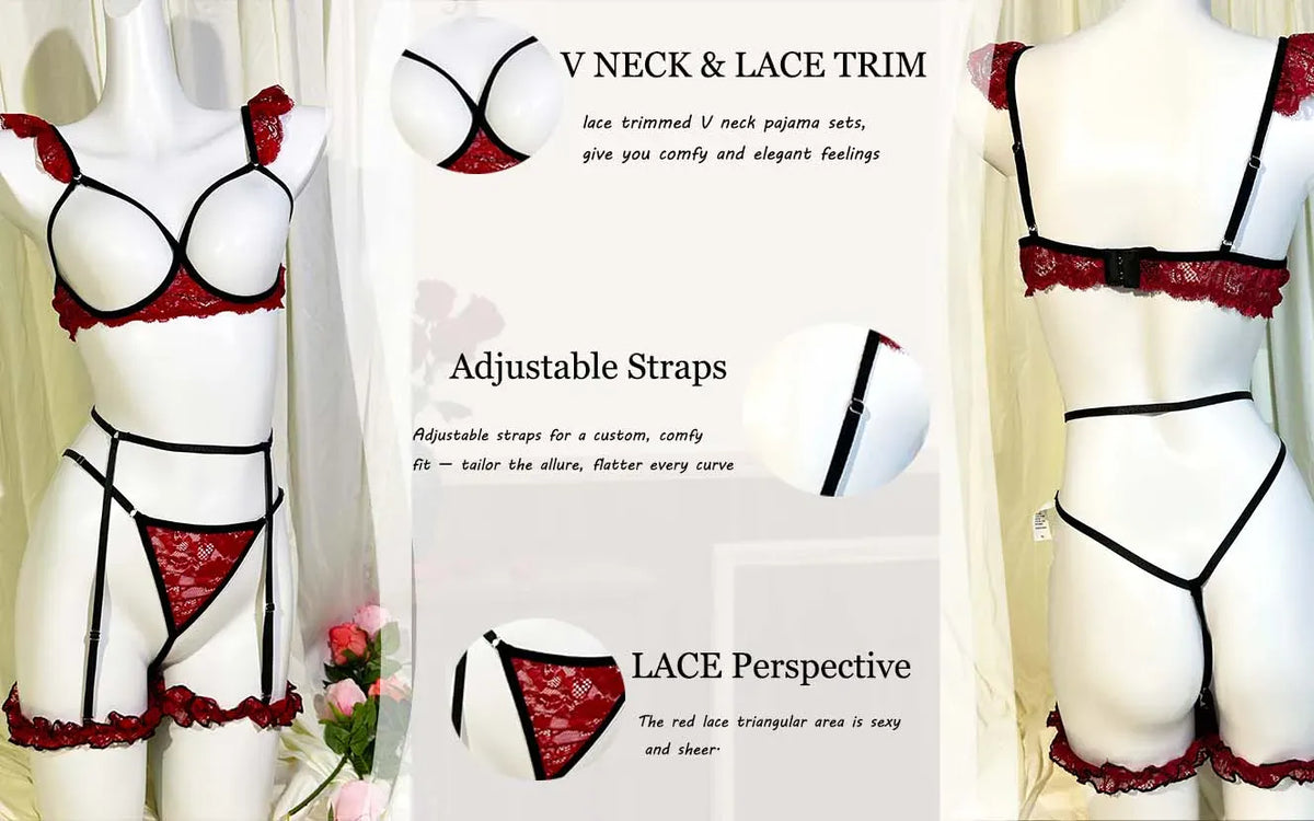 KissICON XL 4XL Three-piece Red Bra – Women's Spliced See-through