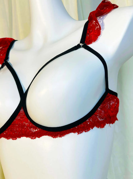 KissICON XL 4XL Three-piece Red Bra – Women's Spliced See-through